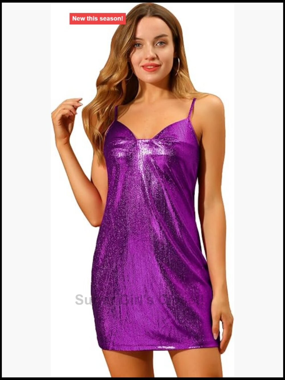 Metallic Party Mini Dress V-Neck Spaghetti Strap Sparkly Club Dress